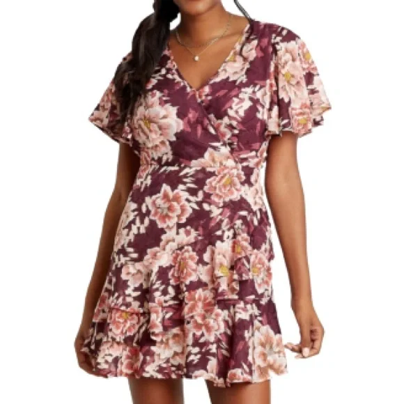 Maurices | Dresses | Maurices Chance Destiny Wine Floral Wrap Dress 0  Polyester Large | Poshmark